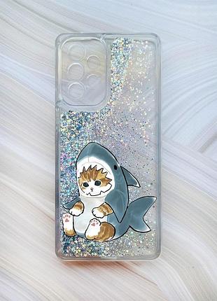 Чехол с плавающими блестками на samsung galaxy a53 4g/a53 5g серебристый котёнок (принт 120)