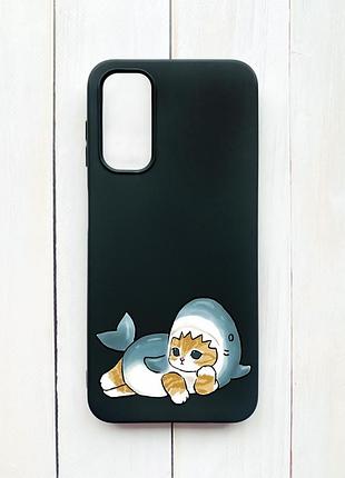 Матовый чехол на samsung galaxy a14 5g черный :: котенок акула (принт 355)