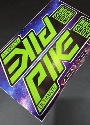 Салатовые наклейки на вилку перья рокшок рок шок rock shox велосипеда пайк pike