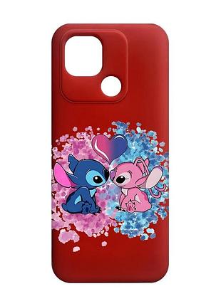 Матовый красный чехол на xiaomi redmi 10c стич и ангел (принт 391)