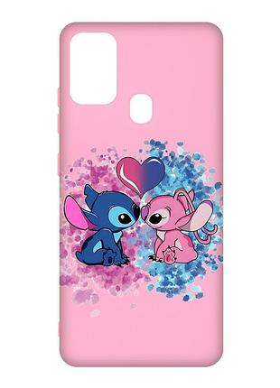 Матовый розовый чехол на samsung galaxy m30s/m21 стич и ангел (принт 391)