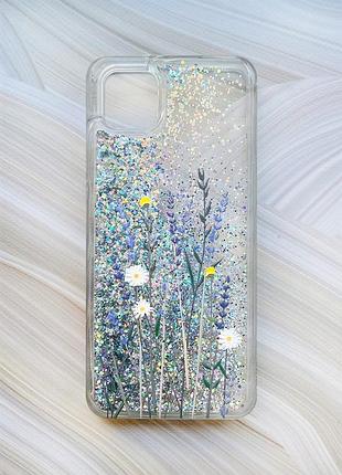 Чохол з плаваючими блискітками на samsung galaxy a04 сріблястий польові квіти (принт 270)