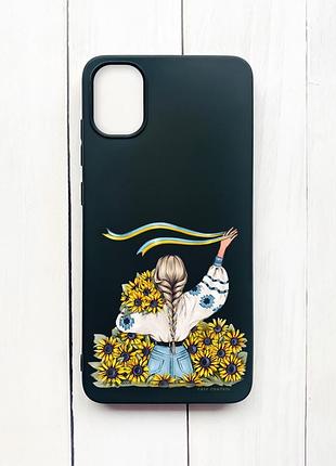 Матовый чехол на samsung galaxy a05 (a055) черный девушка с лентой (принт 25)