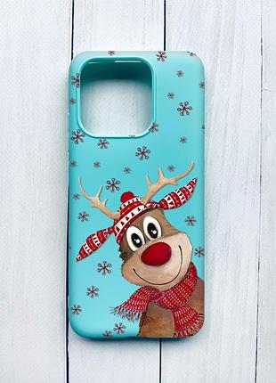 Матовий чохол на xiaomi redmi 12c бірюзовий зимове оленятко (принт 149)