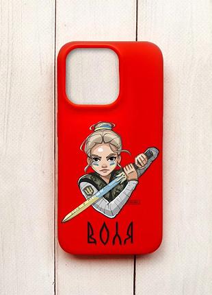 Матовый чехол на iphone 15 pro красный :: украинская защитница (принт 170)