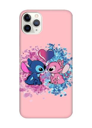 Матовий рожевий чохол на iphone 11 pro (5.8) стіч і ангел (принт 391)