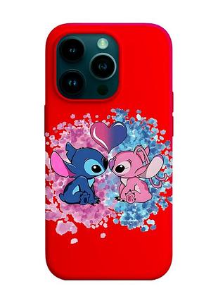 Матовый красный чехол на apple iphone 14 pro стич и ангел (принт 391)