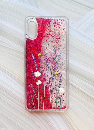 Чохол з плаваючими блискітками на xiaomi redmi 9a рожевий польові квіти (принт 270)