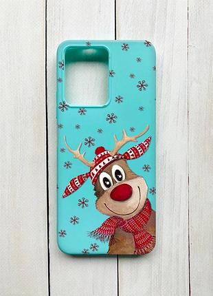 Матовый чехол на xiaomi redmi note 12 бирюзовый зимний олень (принт 149)