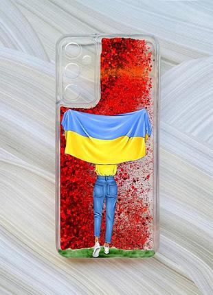 Чохол з плаваючими блискітками на samsung a15 (a155) / m15 червоний дівчина з прапором (принт 263)