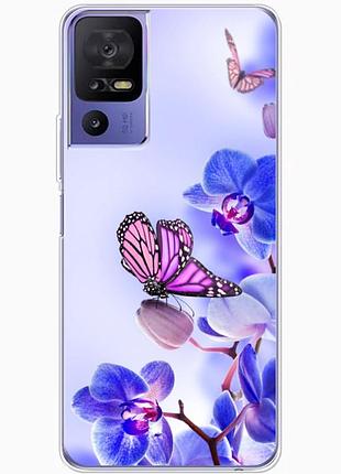 Чохол силіконовий з картинкою на tcl 40 se (квітка, метелик на орхідеї)