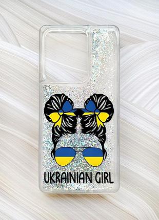 Чехол с плавающими блестками на xiaomi redmi note 13 4g серебро украинская девушка (принт 113)