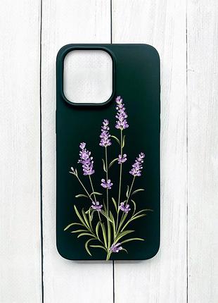 Матовий чохол на iphone 15 pro max чорний гілочки лаванди (принт 266)