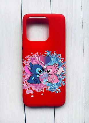 Матовий чохол на xiaomi redmi 12c червоний стіч і ангел (принт 391)