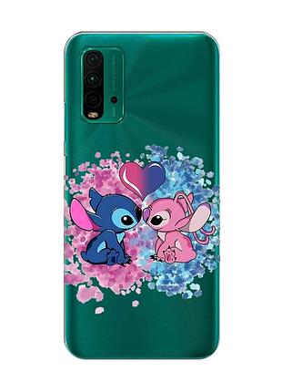 Прозорий чохол на xiaomi redmi 9t стіч і ангел (принт 391)