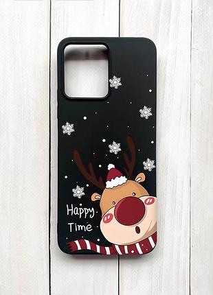 Матовий чохол на xiaomi redmi 12 чорний зимове оленя (принт 155)