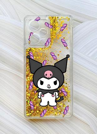 Чехол с плавающими блестками на xiaomi redmi note 12 pro plus золотой куроми (принт 390)