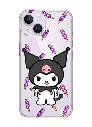 Прозрачный чехол с защитой камеры на iphone 14 куроми (принт 390)