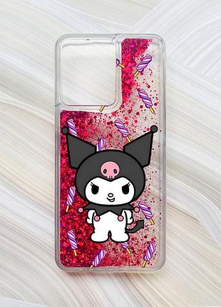 Чехол с плавающими блестками на xiaomi redmi 13c / poco c65 розовый куроми (принт 390)