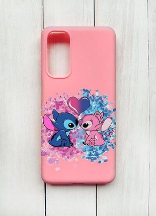 Матовый чехол на samsung galaxy m54 розовый стич и ангел (принт 391)