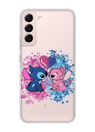 Прозрачный чехол на samsung galaxy s22 стич и ангел (принт 391)