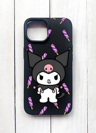 Матовый чехол на iphone 15 черный куроми (принт 390)