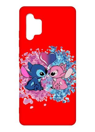 Матовый красный чехол на samsung galaxy a32 стич и ангел (принт 391)