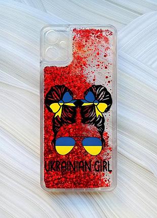 Чехол с плавающими блестками на samsung galaxy a05 (a055) красный украинская девушка (принт 113)