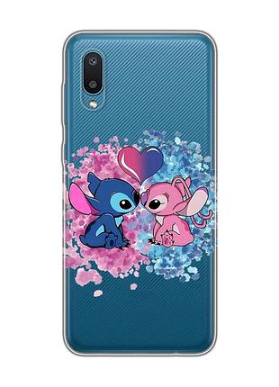 Прозрачный чехол на samsung galaxy a02/a022 (2021) стич и ангел (принт 391)