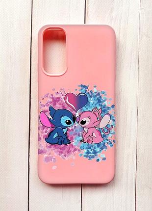 Матовый чехол на samsung a34 5g розовый стич и ангел (принт 391)