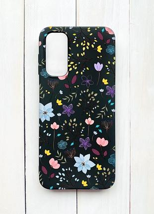 Матовый чехол на samsung galaxy a14 5g черный цветочный фон (принт 267)