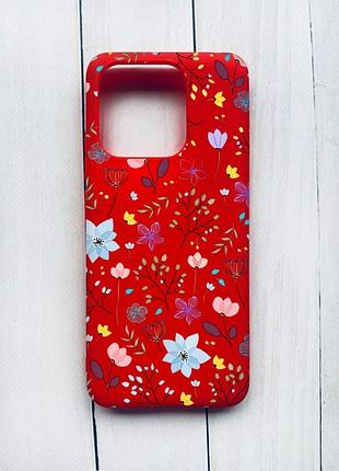Матовий чохол на xiaomi redmi 12c червоний квітковий фон (принт 267)