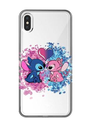Прозрачный чехол на iphone xs max стич и ангел (принт 391)