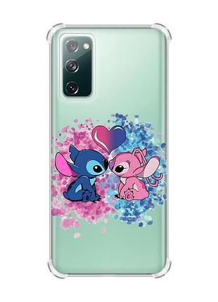 Чехол с утолщенными углами на samsung galaxy s20 fe стич и ангел (принт 391)