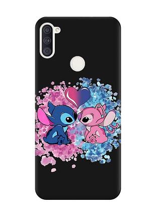 Матовий чорний чохол на samsung galaxy a11 стіч і ангел (принт 391)