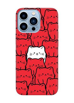 Матовий червоний чохол на apple iphone 13 pro max котики (принт 392)