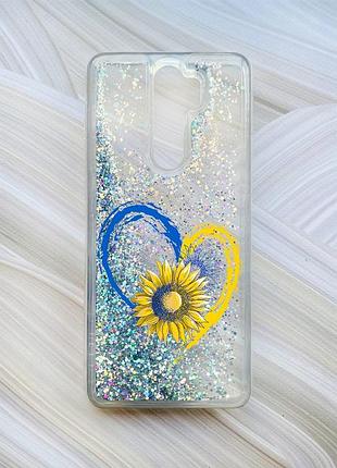 Чохол з плаваючими блискітками на xiaomi redmi note 8 pro сріблястий :: серце і сонях (принт 260)