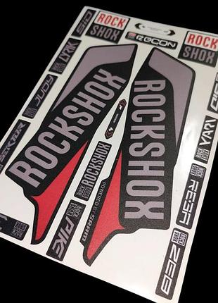 Матові червоні із сірим наклейки на вилку пір'я рок-шок рок шок rock shox велосипеда recon рекон клюшки пайк реба зеб джерді сид с