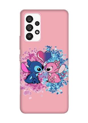 Матовий рожевий чохол на samsung galaxy a53 4g/5g стіч і ангел (принт 391)