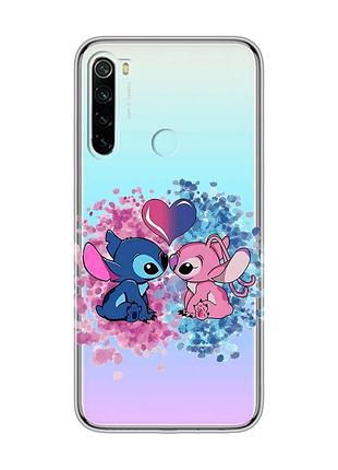 Прозрачный чехол на xiaomi redmi note 8 стич и ангел (принт 391)