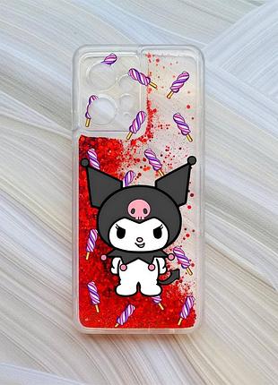 Чехол с плавающими блестками на xiaomi redmi note 12 4g красный куроми (принт 390)