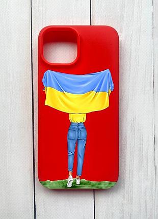 Матовий чохол на iphone 15 червоний дівчина з прапором (принт 263)