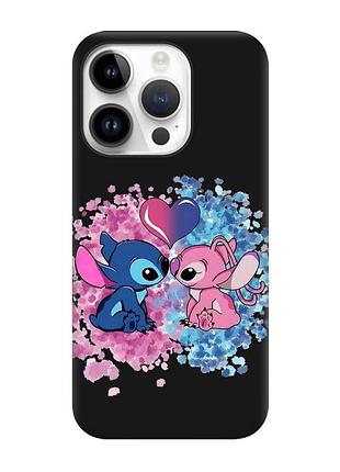 Матовый черный чехол на apple iphone 14 pro стич и ангел (принт 391)