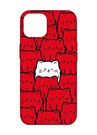 Матовый красный чехол на apple iphone 14 котики (принт 392)