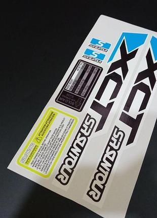 Білі з блакитним наклейки на вилку пір'я сантоур сантур suntour sr xct велосипеда штани
