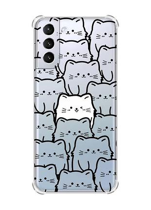 Чехол с утолщёнными углами для samsung galaxy s21 (g991) котики (принт 392)