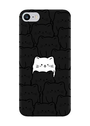 Матовый черный чехол на iphone 7 / 8 котики (принт 392)