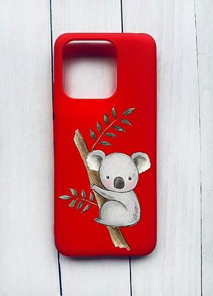 Матовый чехол на xiaomi redmi 12c красный коала (принт 132)