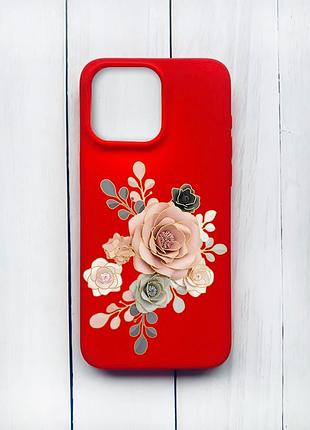 Матовый чехол на iphone 15 pro max красный розы (принт 275)