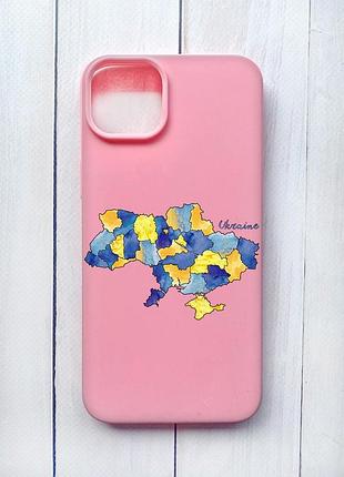 Матовый чехол на iphone 15 plus розовый карта украины (принт 261)